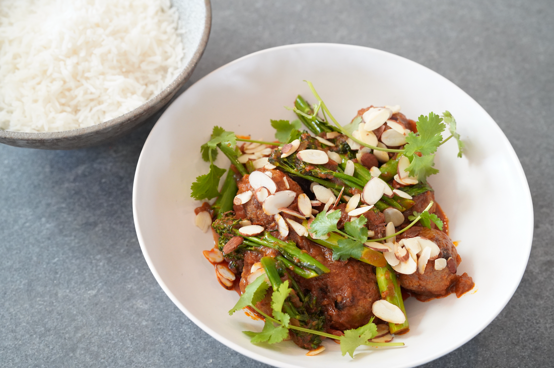 Sid Sahrawat’s Lamb meatballs with Karahi curry sauce and broccolini